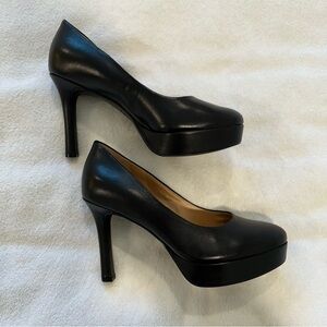 Naturalizer Camilla Black Leather Platform Pumps 8.5 Comfort Heels Almond Toe.